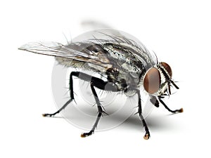 Housefly isolated on white background.