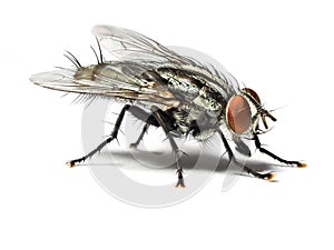 Housefly isolated on white background.