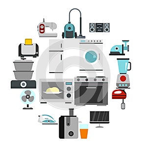 Household appliance icons set, flat style
