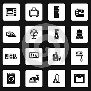 Household appliance icons set, simple style