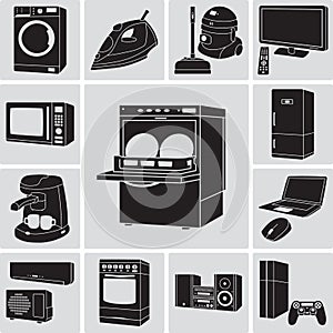 Household appliances and electronics detailed icons