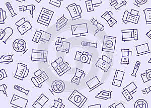Household Appliances, Electronics Store Seamless Pattern with Line Icon. Vector Illustration Flat style. Included Icons