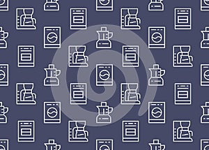 Household Appliances, Electronics Store Seamless Pattern with Line Icon. Vector Illustration Flat style. Included Icons