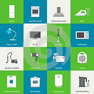 Household appliances flat icons