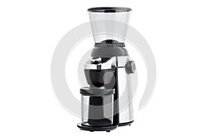 Household appliances for grinding coffee beans into dosed grind with conical burrs. photo