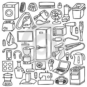 Household appliances hand drawn set