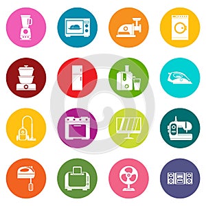 Household appliances icons many colors set