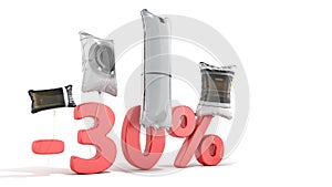 Household appliances sale shaped balloons 3d render on white