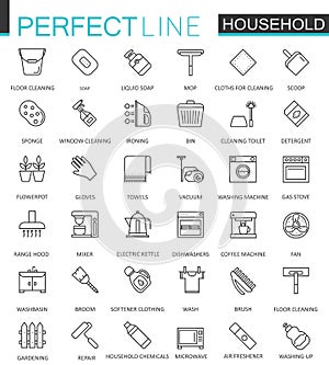 Household appliances thin line web icons set. Outline stroke icon design.