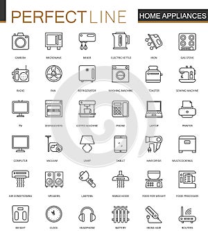 Household appliances thin line web icons set. Outline stroke icons design.