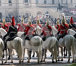 Household Cavalry taking part in the Trooping the Colour ceremony, London UK