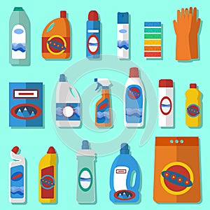 Household chemicals flat design set