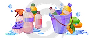 Household clean supplies and bottle vector icon