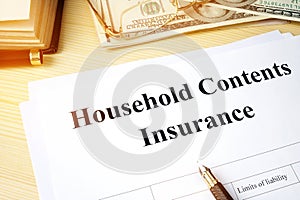 Household contents insurance policy. photo