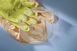 Household dishrag protective gloves on white background