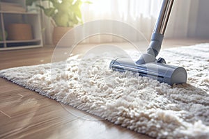 Household efficiency Turbo brush of cordless vacuum leaves clean carpet photo
