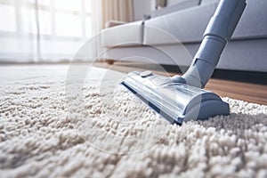 Household efficiency Turbo brush of cordless vacuum leaves clean carpet photo