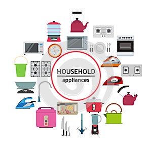 Household electrical kitchen appliance modern technology symbol vector. Home set new machinne lifestyle object device. Collection