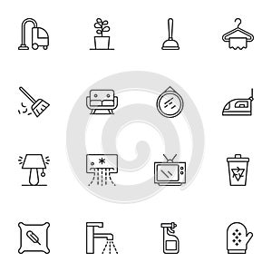 Household equipment line icons set