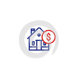 Household expenses, mortgage payment, house line icon, invest money, real estate property