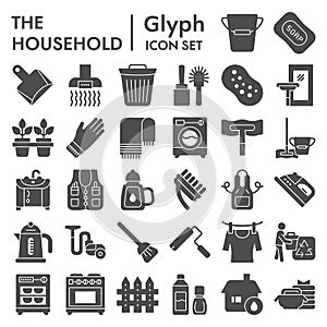 Household glyph icon set, appliances symbols collection, vector sketches, logo illustrations, home equipment signs solid