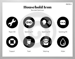 Household icons rounded solid pack