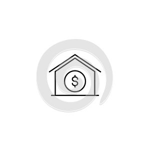 Household income estate home tax line icon. Money house finance payment