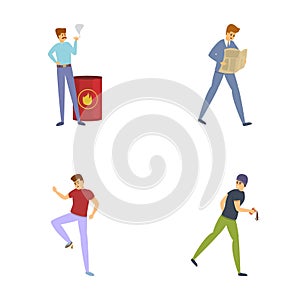 Household injurie icons set cartoon vector. Unhappy unlucky person falling down photo