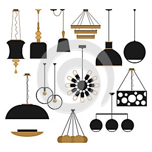 Household lamps silhouettes set