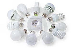Household LED lamps and compact fluorescent lamps around socket outlet