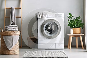 Household machine housekeeping housework home modern domestic basket laundry cleaning dirty