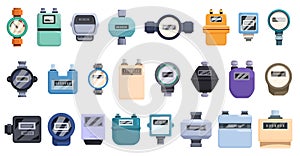 Household meters icons set cartoon vector. Software equipment
