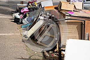 Household miscellaneous rubbish items put on curbside for bulk waste collection