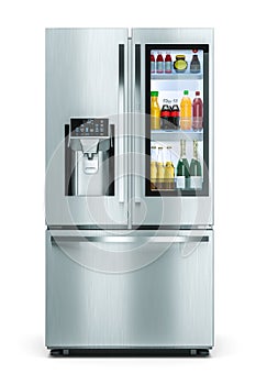 Household modern refrigerator with drinks storage window isolated on white background 3d