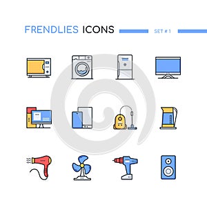 Household and office appliances computers - line design style icons set