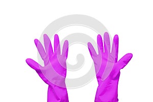 Household rubber gloves in purple on an isolated background