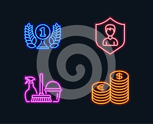 Household service, Security agency and Laureate award icons. Currency sign.