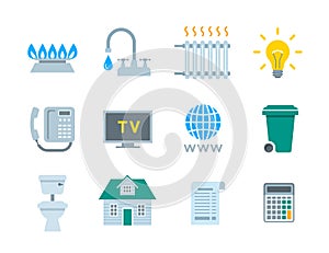 Household services utility payment bill flat icons