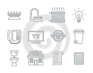 Household services utility payment bill line icons