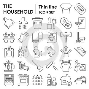 Household thin line icon set, appliances symbols collection, vector sketches, logo illustrations, home equipment signs