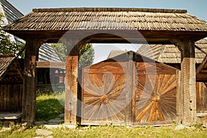 Household. Traditionally carved gate from Breb village, MaramureÈ™ County, Romania.