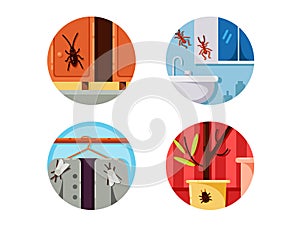 Household vermin set icons