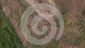 Household waste landfill. Closed for processing. Environment protection. The camera is down. Aerial photography