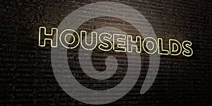 HOUSEHOLDS -Realistic Neon Sign on Brick Wall background - 3D rendered royalty free stock image
