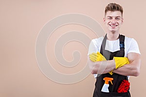 Housekeeper housewife cleaner man concept