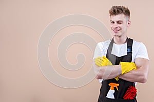 Housekeeper housewife cleaner man concept