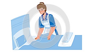 Housekeeper Woman Making Bed In Bedroom Vector