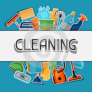 Housekeeping background with cleaning sticker icons. Image can be used on advertising booklets, banners, flayers