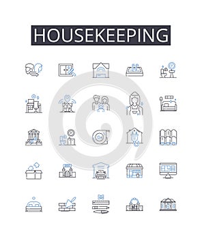 Housekeeping line icons collection. Janitorial Services, Custodial Care, Facility Maintenance, Sanitation Services, Room
