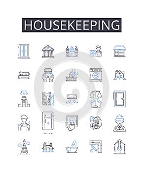 Housekeeping line icons collection. Janitorial Services, Custodial Care, Facility Maintenance, Sanitation Services, Room